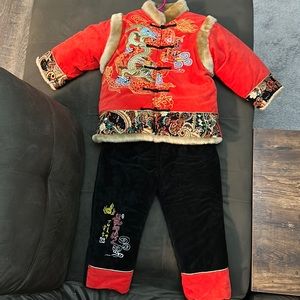 Chinese red and black traditional outfit new year size 120cm